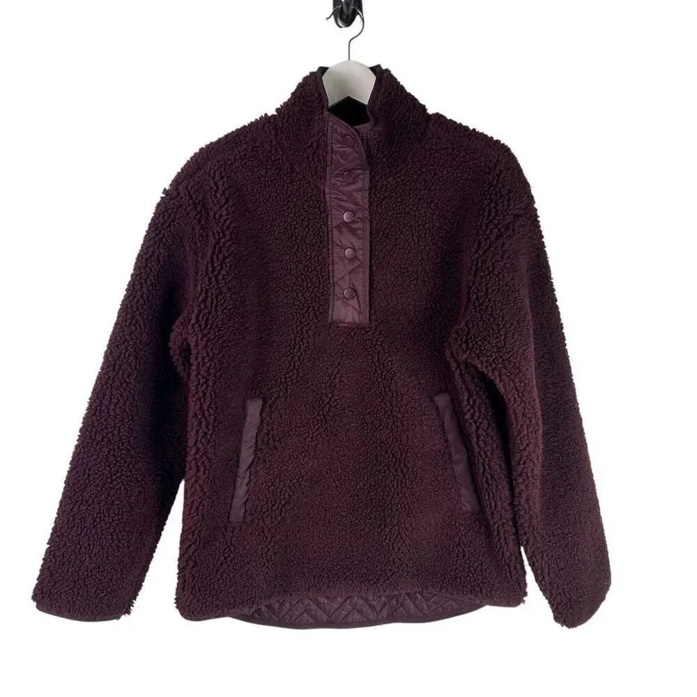 Athleta Womens Small Cozy Sherpa Snap Sweatshirt Eggplant